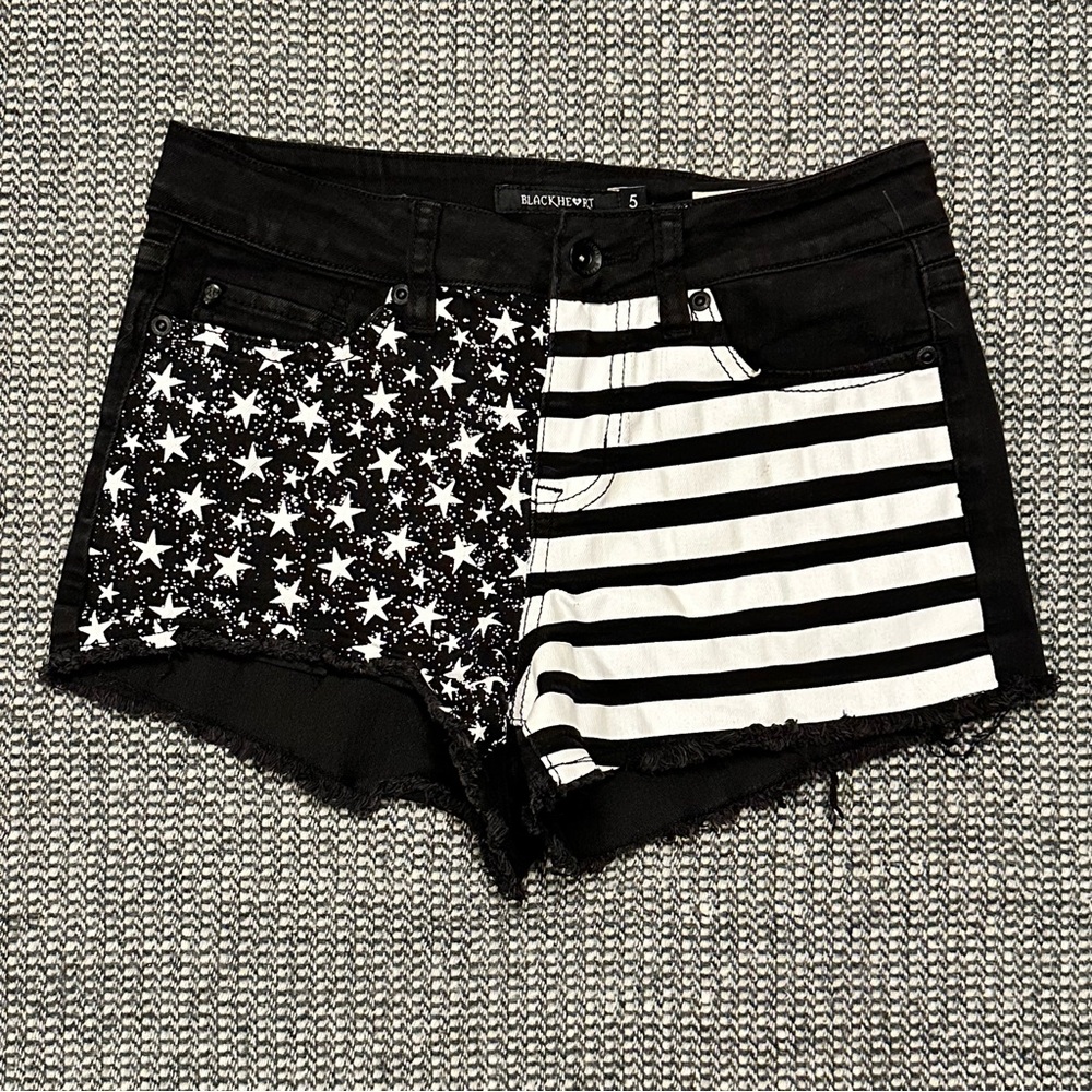 Blackheart Black and White Star Stripe Jean Shorts